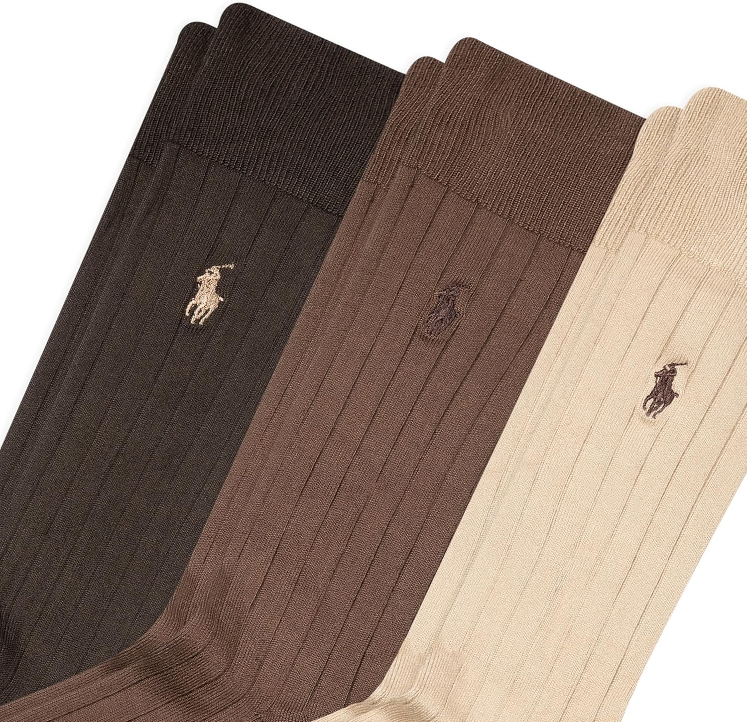 imagePolo Ralph Lauren Mens Super Soft Ribbed Dress Crew Socks 3PackBrown Assorted