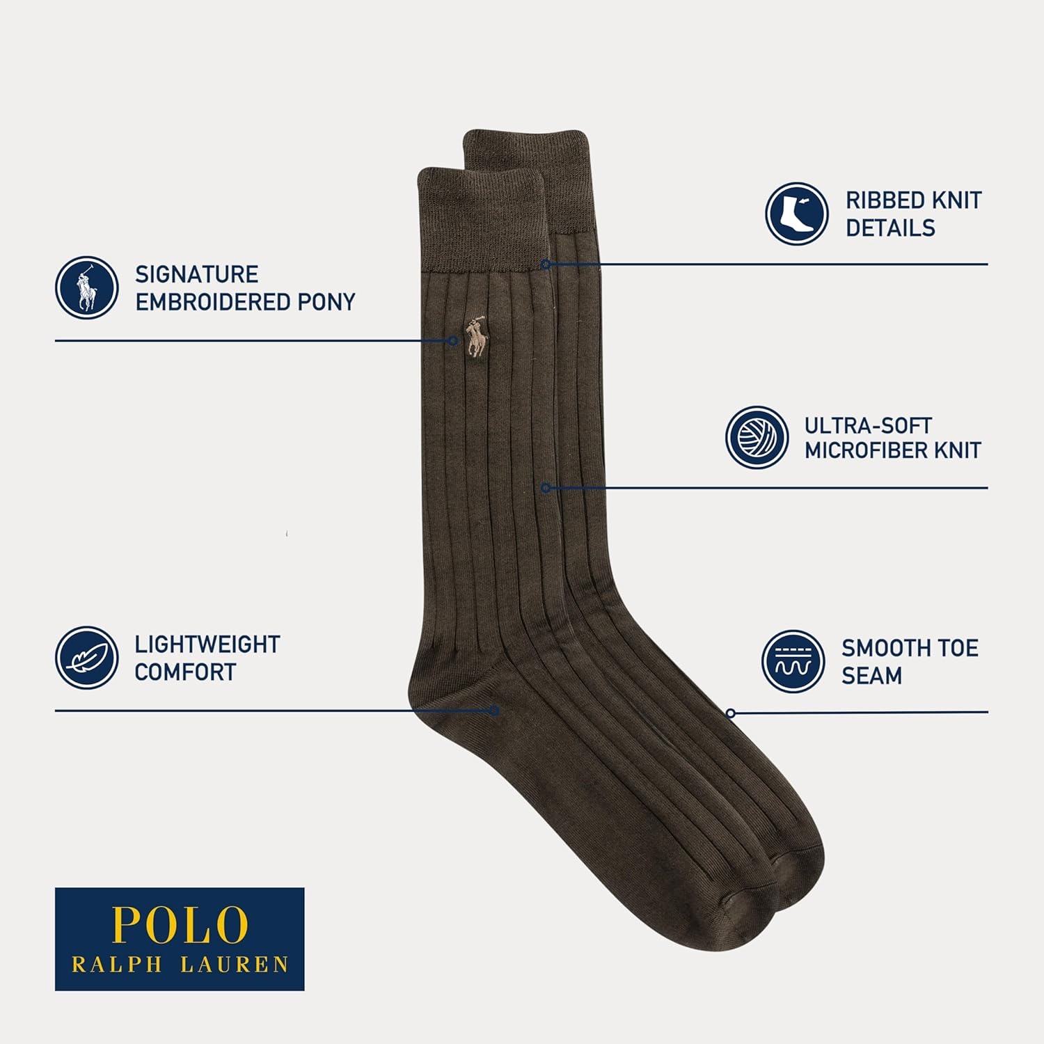 imagePolo Ralph Lauren Mens Super Soft Ribbed Dress Crew Socks 3PackBrown Assorted