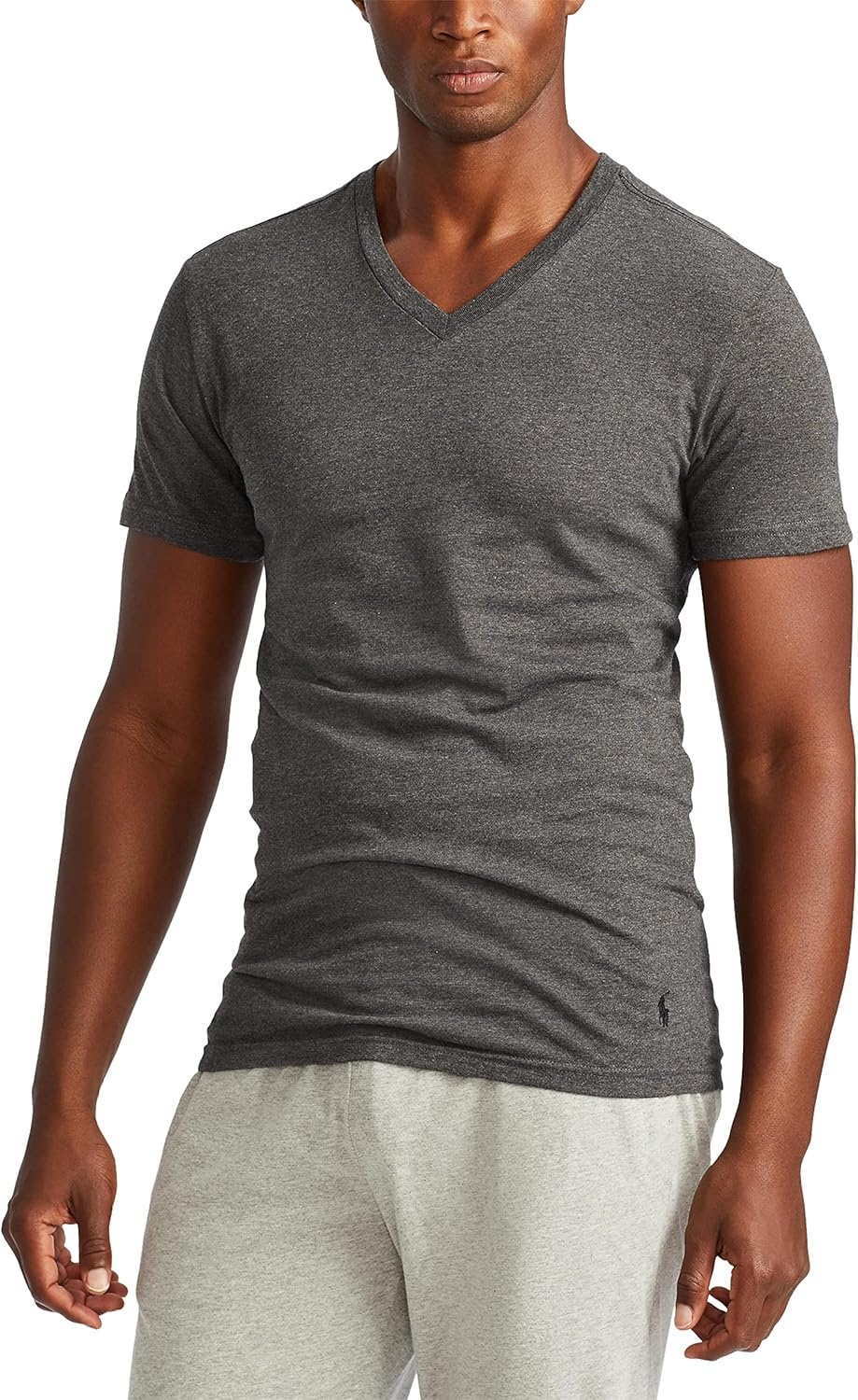 imagePolo Ralph Lauren Mens TShirt Pack 3Pack Cotton Mens Clothing VNeck Undershirt Slim Fit Tees MoistureWickingAndover HeatherBlack HeatherBlack BlackRed 3 Pack