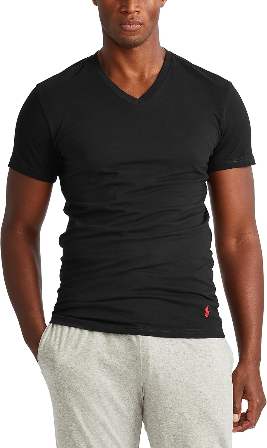 imagePolo Ralph Lauren Mens TShirt Pack 3Pack Cotton Mens Clothing VNeck Undershirt Slim Fit Tees MoistureWickingAndover HeatherMadison HeatherBlack