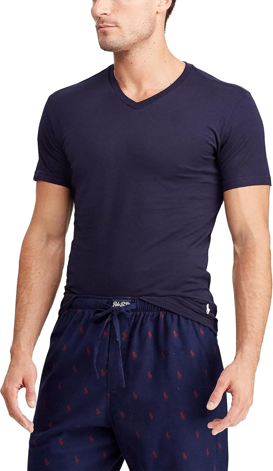 imagePolo Ralph Lauren Mens TShirt Pack 3Pack Cotton Mens Clothing VNeck Undershirt Slim Fit Tees MoistureWickingAndover HeatherNavy BlueWhite NavyWhite 3 Pack