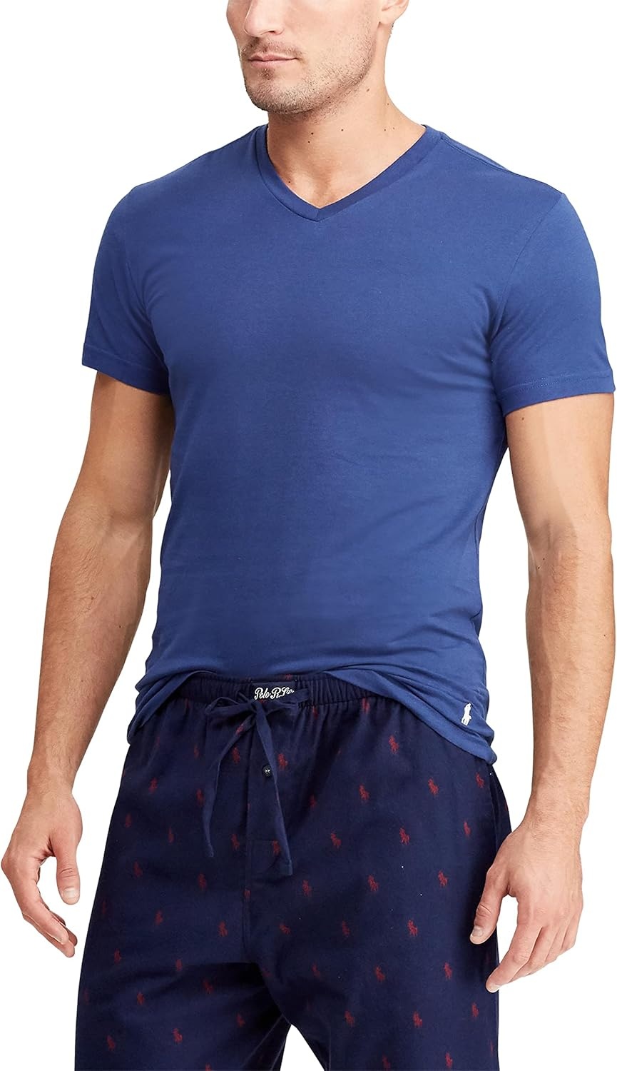 imagePolo Ralph Lauren Mens TShirt Pack 3Pack Cotton Mens Clothing VNeck Undershirt Slim Fit Tees MoistureWickingAndover HeatherNavy BlueWhite NavyWhite 3 Pack
