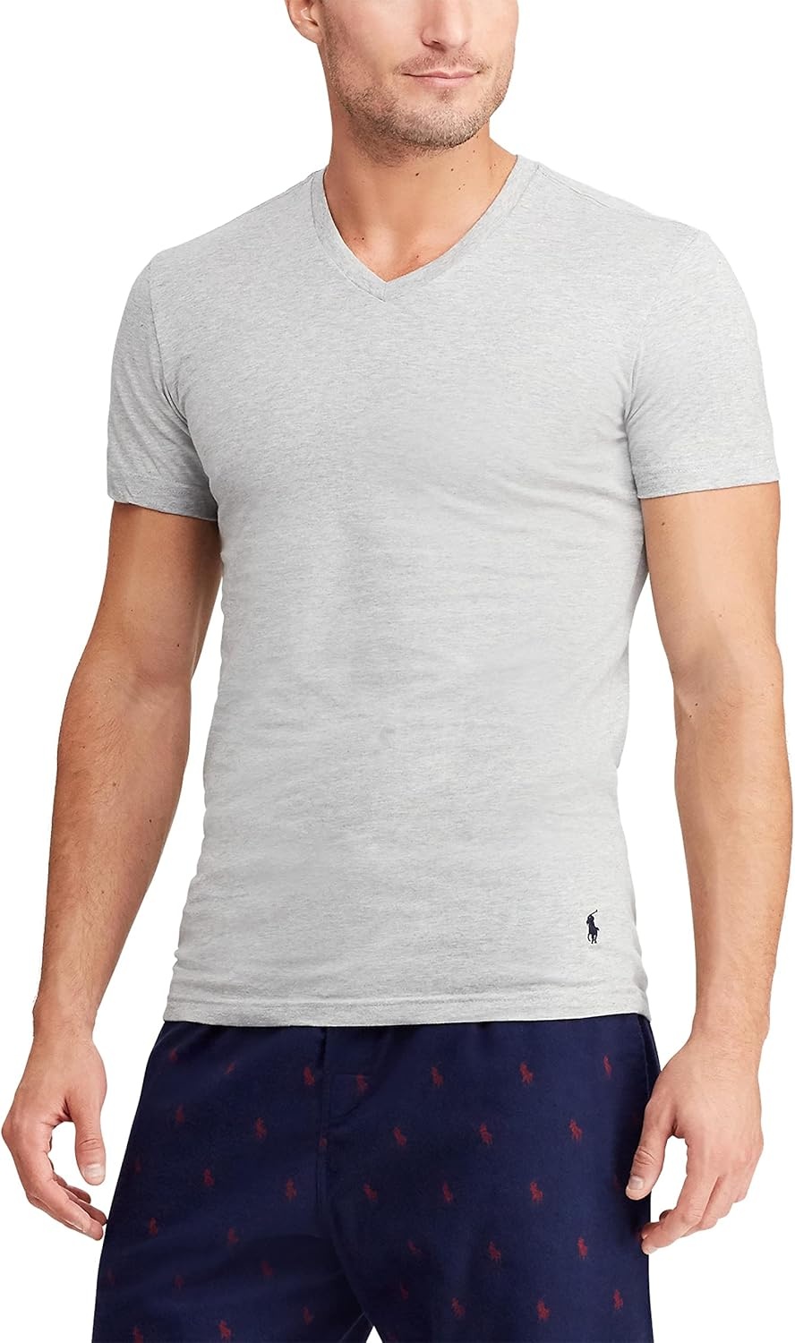imagePolo Ralph Lauren Mens TShirt Pack 3Pack Cotton Mens Clothing VNeck Undershirt Slim Fit Tees MoistureWickingAndover HeatherNavy BlueWhite NavyWhite 3 Pack