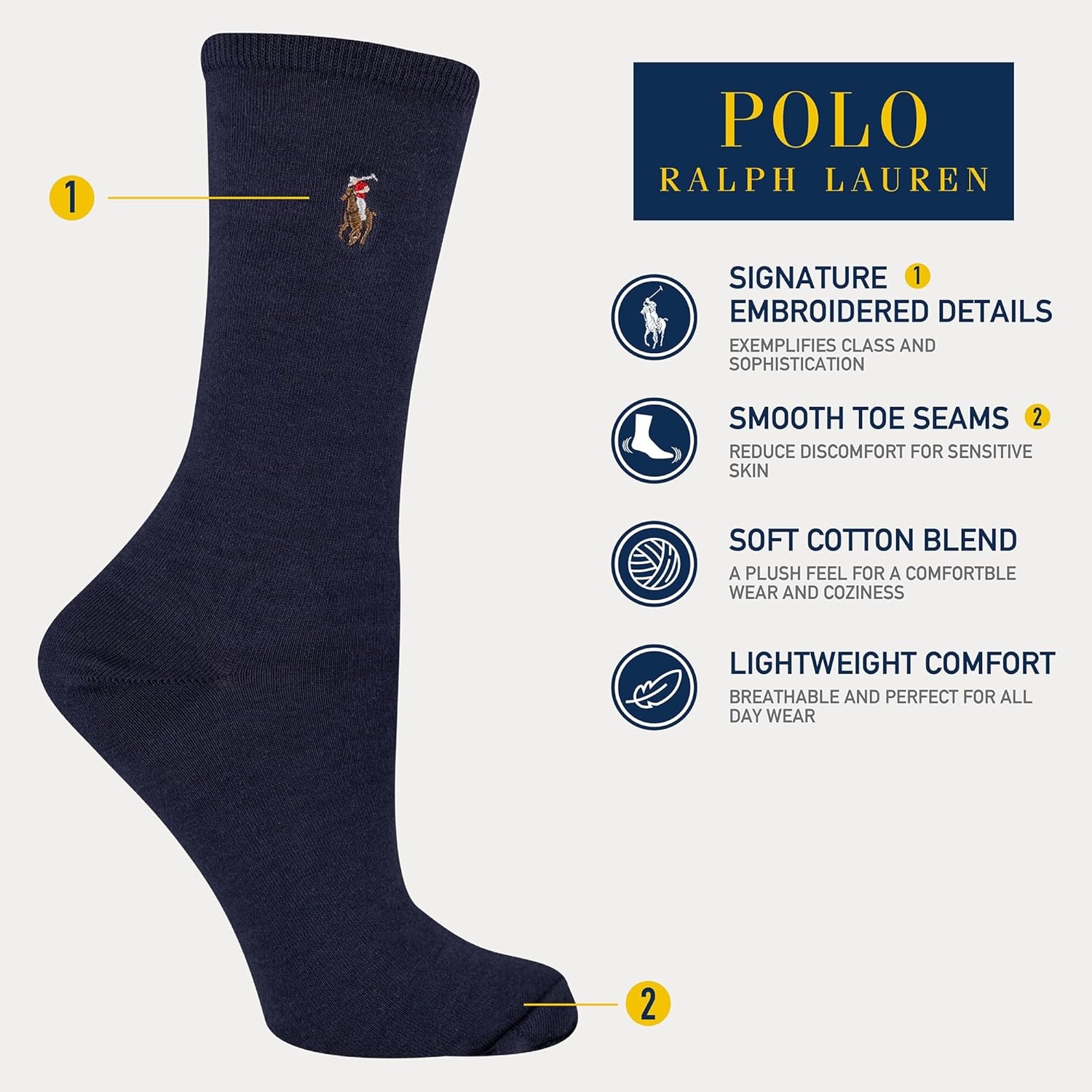 imagePolo Ralph Lauren Womens Classic Embroidered Pony Crew Socks 3PairBlack Assorted
