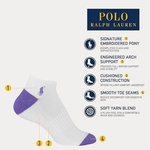 imagePolo Ralph Lauren boys Classic Sport Low Cut Socks 6 Pair Pack Soft Stretchy Yarn amp Arch SupportMulticolor Tip