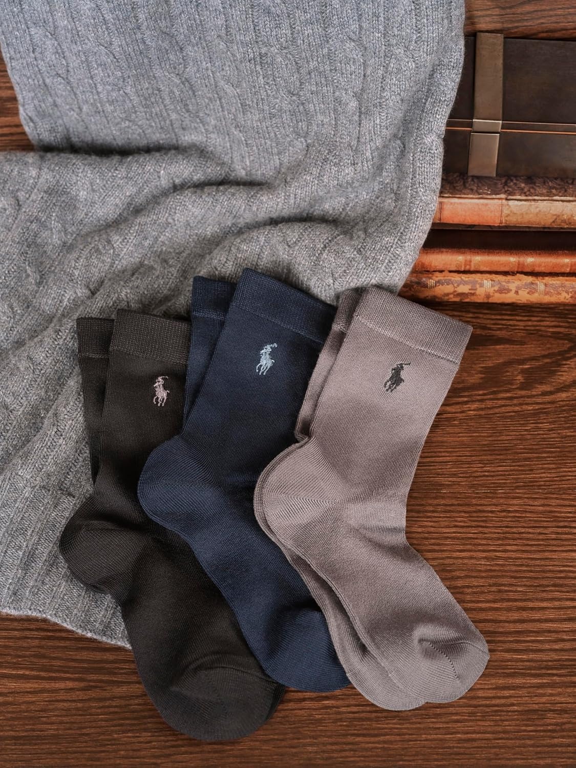imagePolo Ralph Lauren boys Supersoft Dress Crew Socks 3 Pair Pack Soft Yarn and Stay Up TopNavy Assorted
