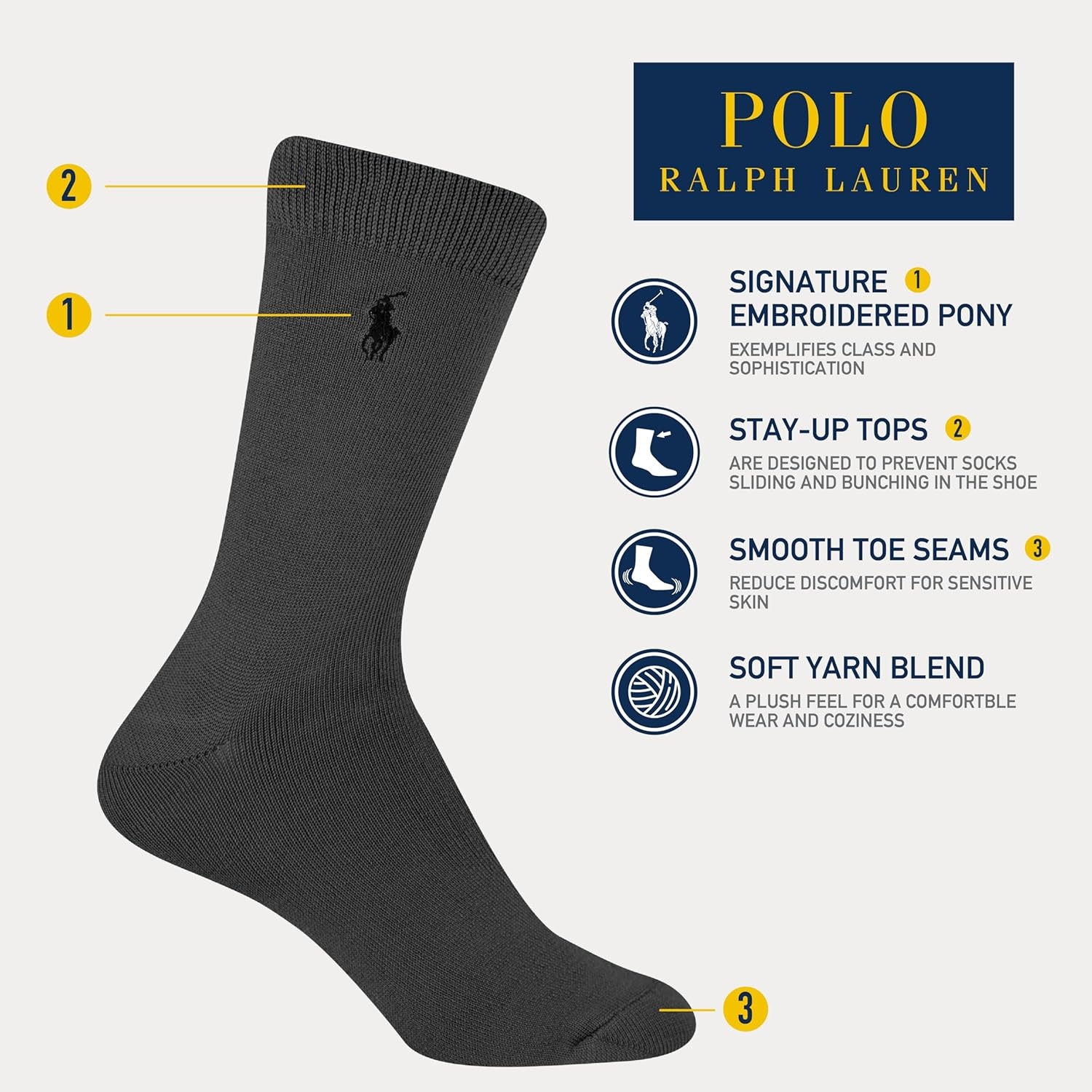 imagePolo Ralph Lauren boys Supersoft Dress Crew Socks 3 Pair Pack Soft Yarn and Stay Up TopNavy Assorted