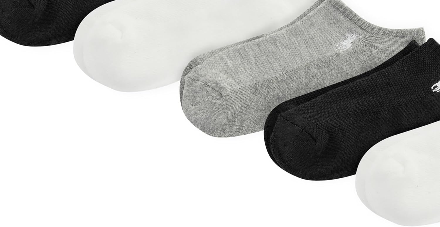 imagePolo Ralph Lauren girls Mesh Sport Low Cut Socks 6 Pair Pack Breathable Soft Cushioned ComfortGray Assorted