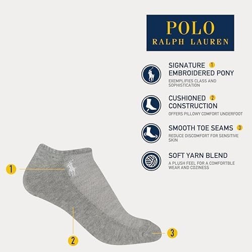 imagePolo Ralph Lauren girls Mesh Sport Low Cut Socks 6 Pair Pack Breathable Soft Cushioned ComfortGray Assorted