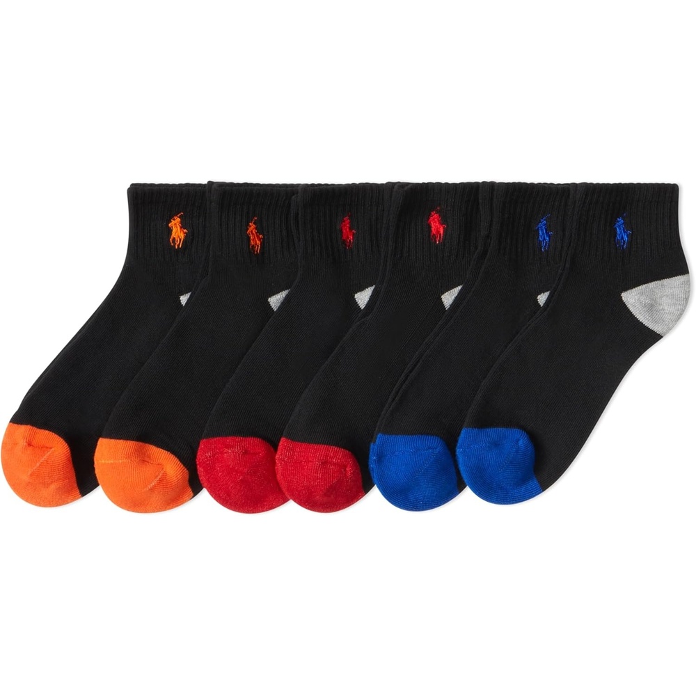 imagePOLO RALPH LAUREN Boys Athletic Performance Ankle Socks  6 Pair Pack  Soft Cushioned ComfortBlack Assorted