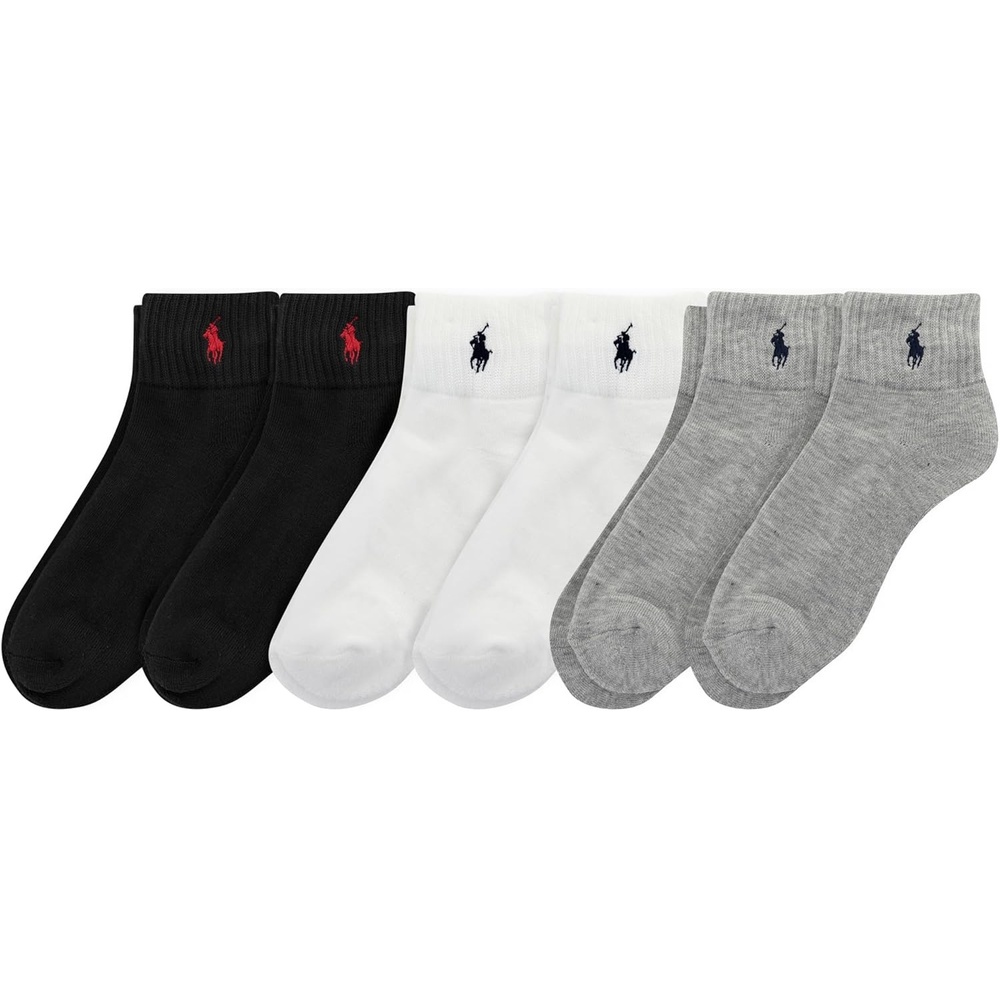 imagePOLO RALPH LAUREN Boys Athletic Performance Ankle Socks 6 Pair Pack Soft Cushioned ComfortGray Assorted