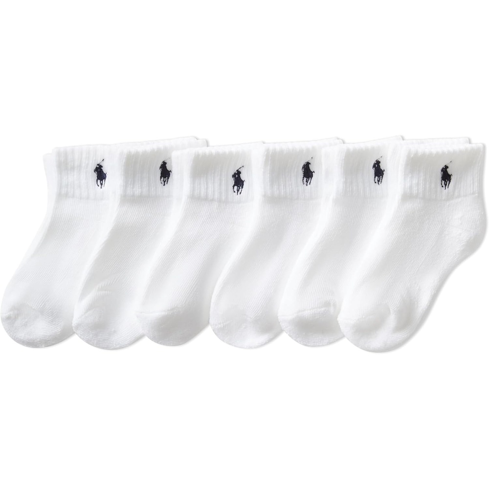 imagePOLO RALPH LAUREN Boys Athletic Performance Ankle Socks 6 Pair Pack Soft Cushioned ComfortWhite