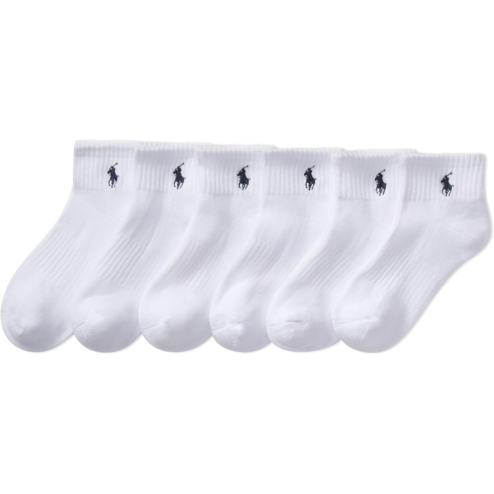 imagePOLO RALPH LAUREN Boys Athletic Performance Ankle Socks  6 Pair Pack  Soft Cushioned ComfortWhite Cotton
