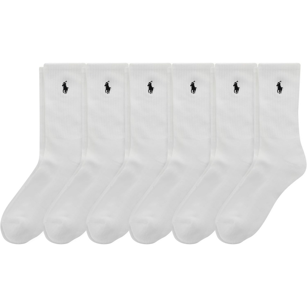 imagePOLO RALPH LAUREN Boys Athletic Performance Crew Socks 6 Pair Pack Soft Cushioned ComfortWhite