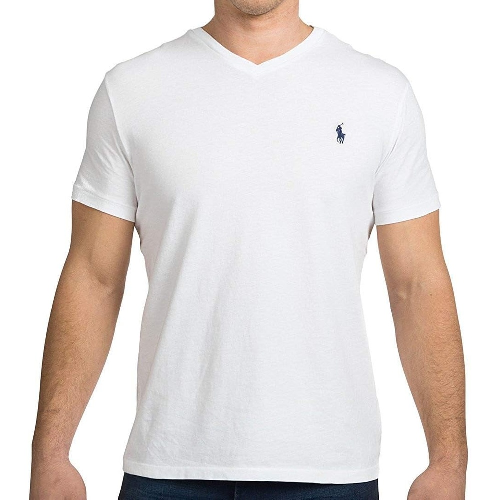 imagePOLO RALPH LAUREN Classic Fit VNeck TShirtWhite Navy Pony