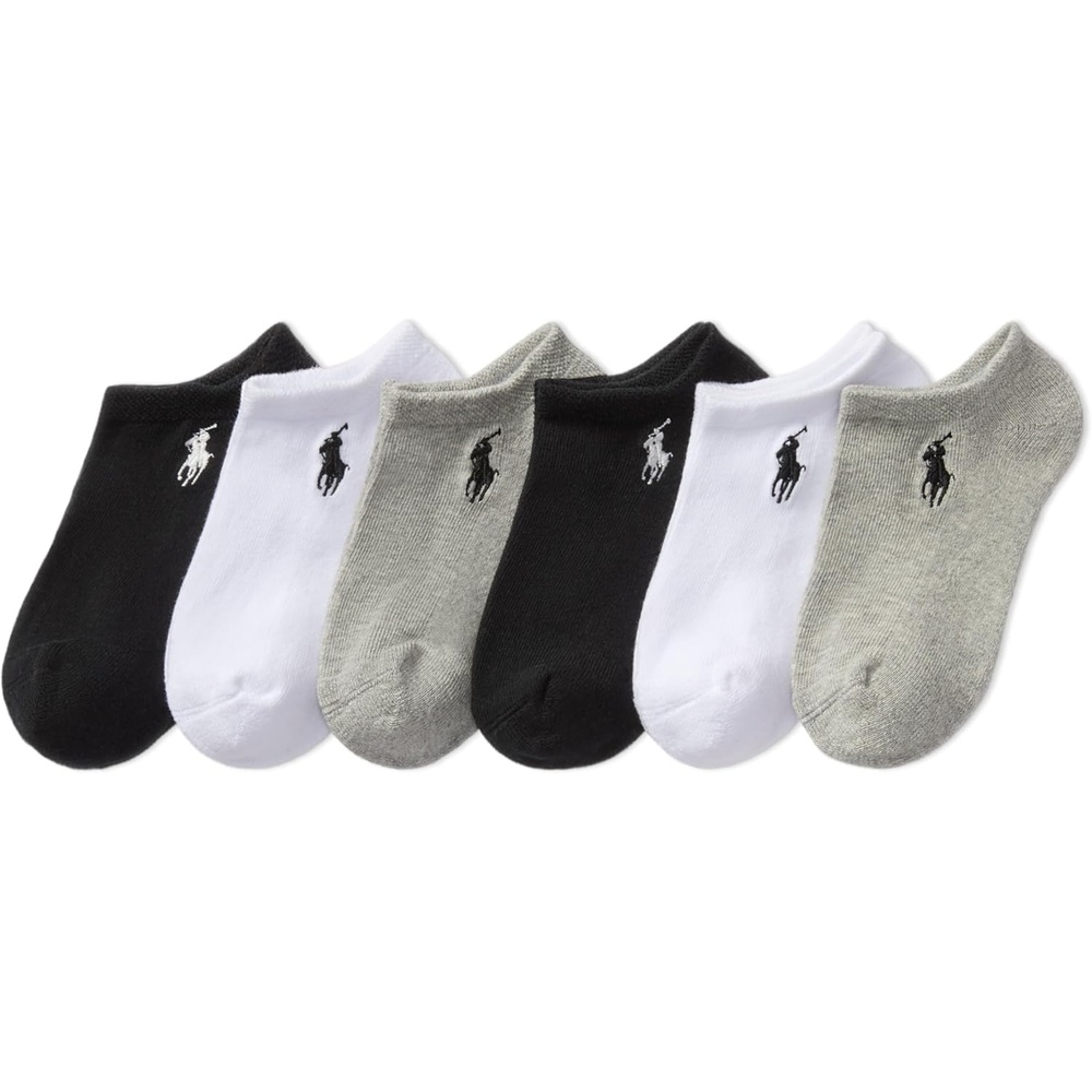 imagePOLO RALPH LAUREN Girls Athletic Performance Low Cut Soft Lightweight Comfort Socks 6PackGray Heather Assorted