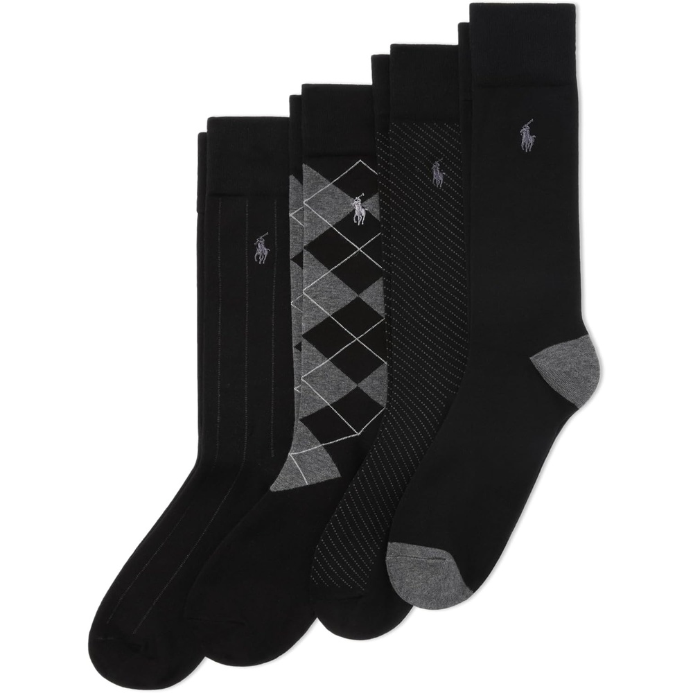 imagePOLO RALPH LAUREN Mens Assorted Pattern Dress Crew Socks 4PackBlack