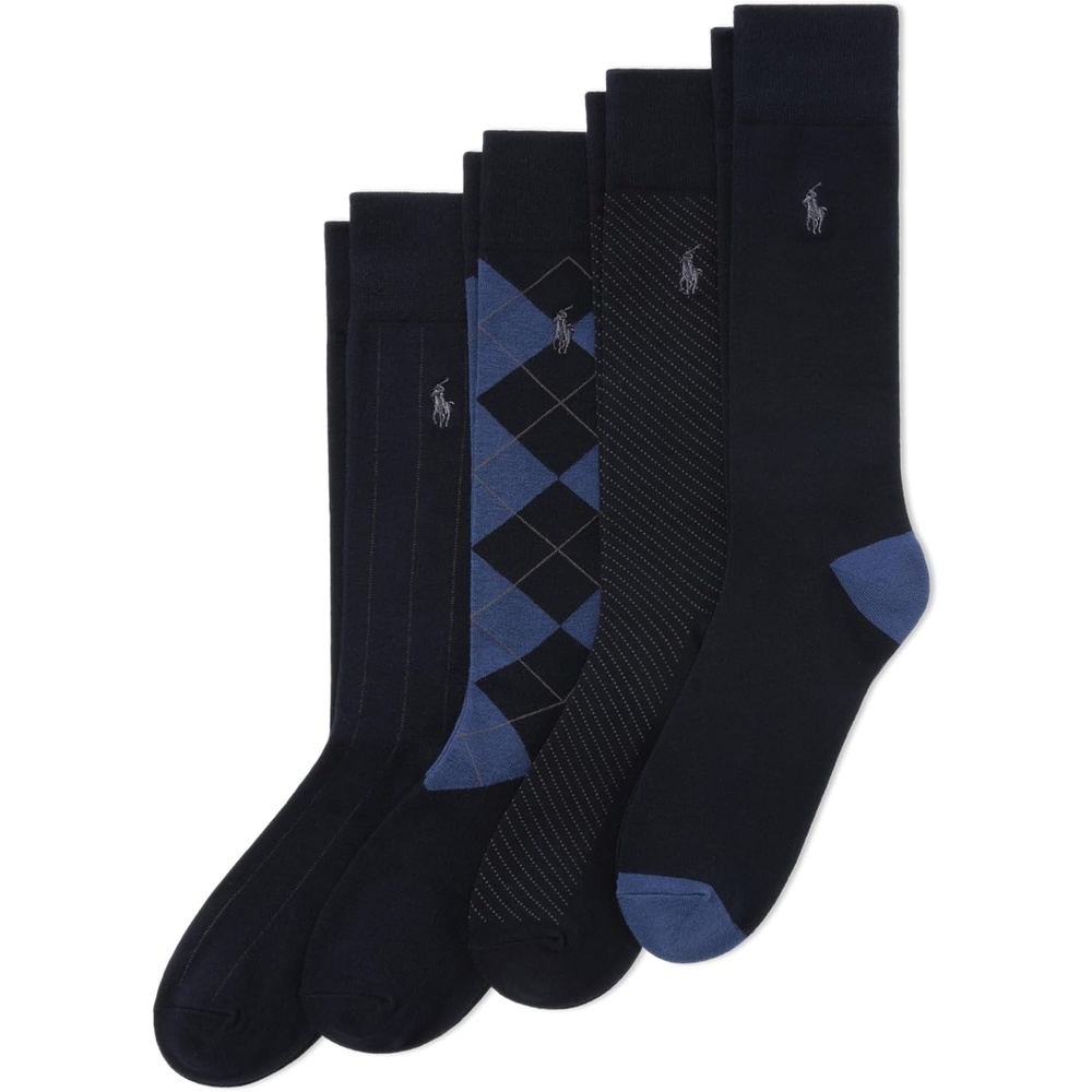 imagePOLO RALPH LAUREN Mens Assorted Pattern Dress Crew Socks 4PackBlue