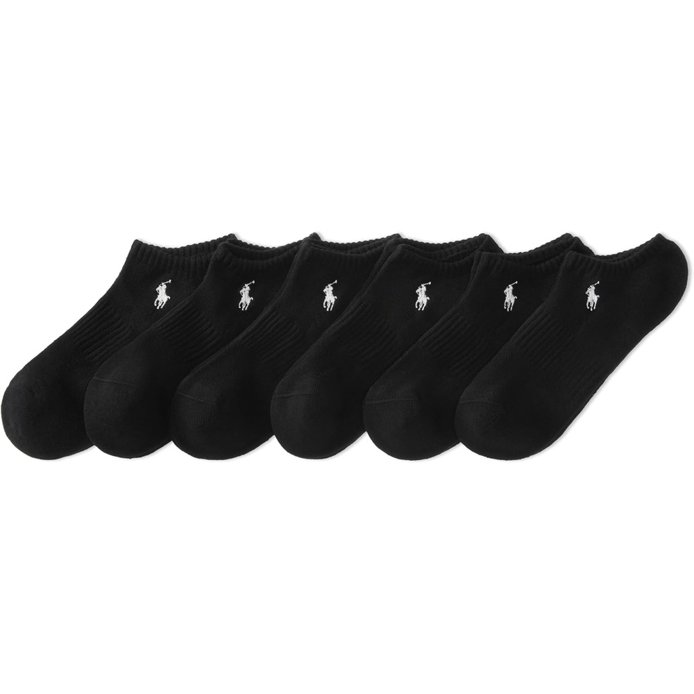 imagePOLO RALPH LAUREN Mens Athletic Performance Cotton Low Cut Socks 6 Pair Pack Moisture Wicking MeshBlack