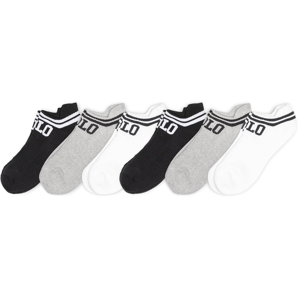 imagePOLO RALPH LAUREN Mens Athletic Performance Cotton Low Cut Socks 6 Pair Pack Moisture Wicking MeshDouble Bar Polo