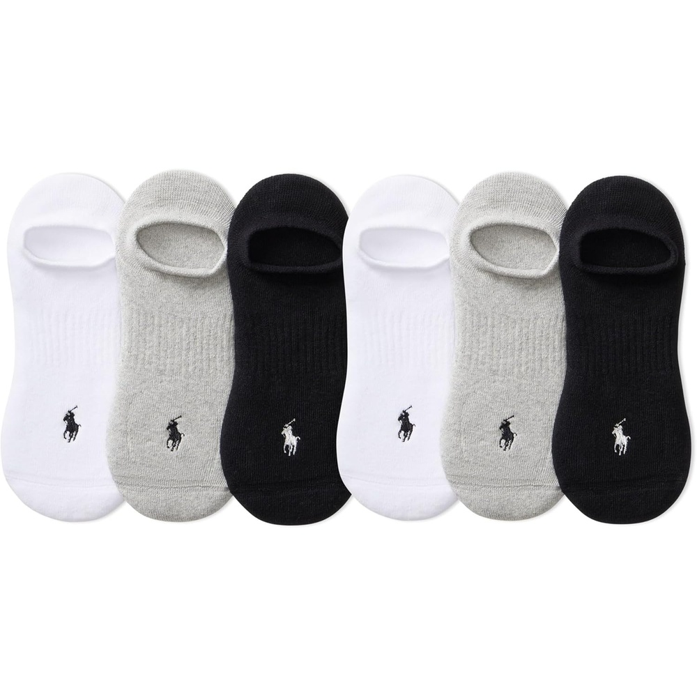 imagePOLO RALPH LAUREN Mens Athletic Performance Cotton Low Cut Socks 6 Pair Pack Moisture Wicking MeshGray Assorted No Show