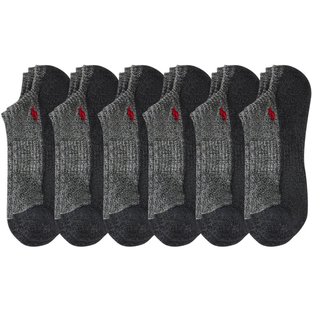 imagePOLO RALPH LAUREN Mens Athletic Performance Cotton Low Cut Socks 6 Pair Pack Moisture Wicking MeshGray Marl Contrast