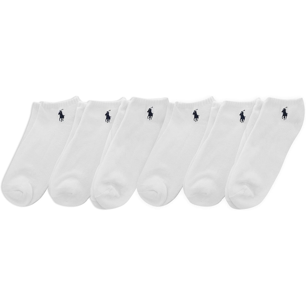 imagePOLO RALPH LAUREN Mens Athletic Performance Cotton Low Cut Socks 6 Pair Pack Moisture Wicking MeshWhite