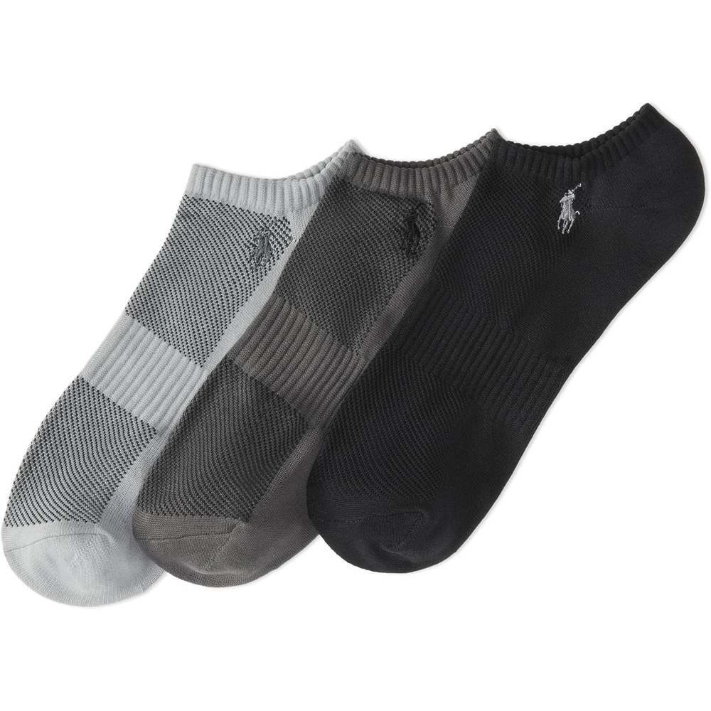 imagePOLO RALPH LAUREN Mens Athletic Performance Tech Low Cut Socks 3PackGrey Assorted GreyLight GreyBlack