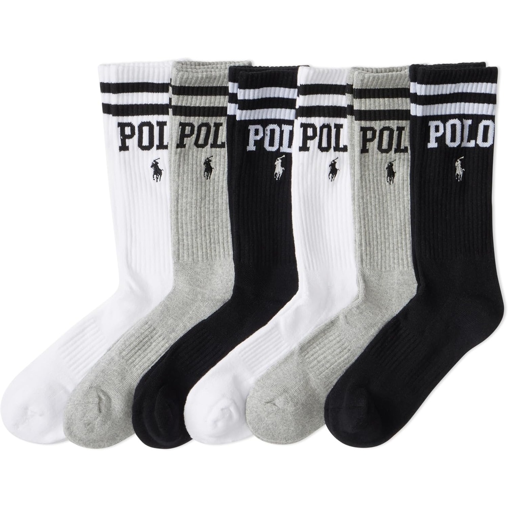 imagePOLO RALPH LAUREN Mens Casual Wool Ribbed Boot Crew Socks 1 Pair Pack Doer LambswoolDouble Bar Polo