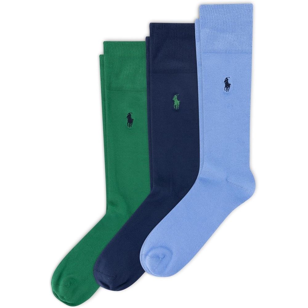 imagePOLO RALPH LAUREN Mens Casual Wool Ribbed Boot Crew Socks 1 Pair Pack Doer LambswoolLight Blue