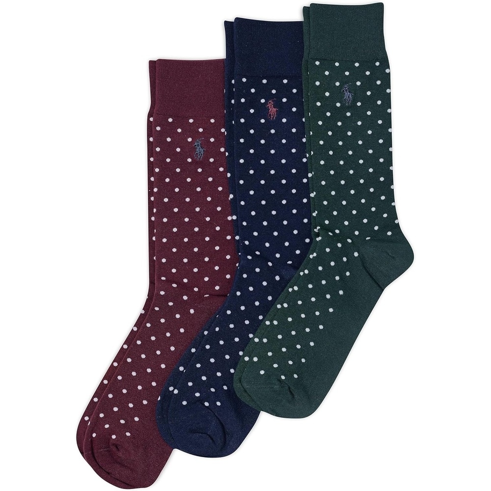 imagePOLO RALPH LAUREN Mens Casual Wool Ribbed Boot Crew Socks  1 Pair Pack  Doer LambswoolPin Dot Wine