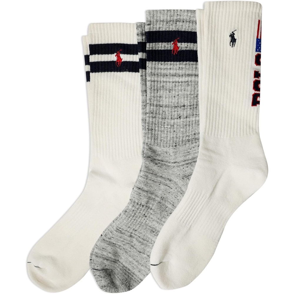 imagePOLO RALPH LAUREN Mens Casual Wool Ribbed Boot Crew Socks  1 Pair Pack  Doer LambswoolWhite Assorted