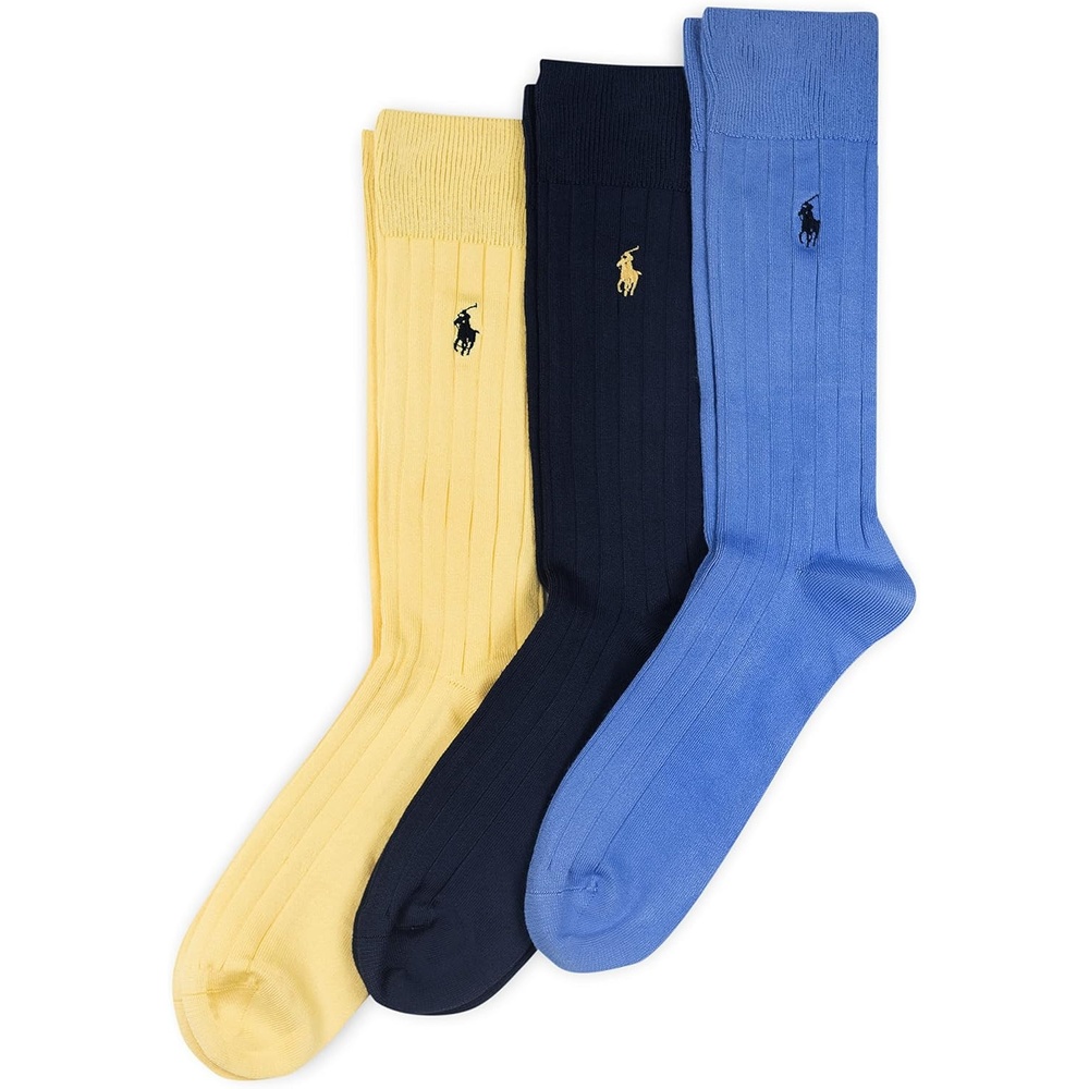 imagePOLO RALPH LAUREN Mens Casual Wool Ribbed Boot Crew Socks 1 Pair Pack Doer LambswoolYellow Assorted