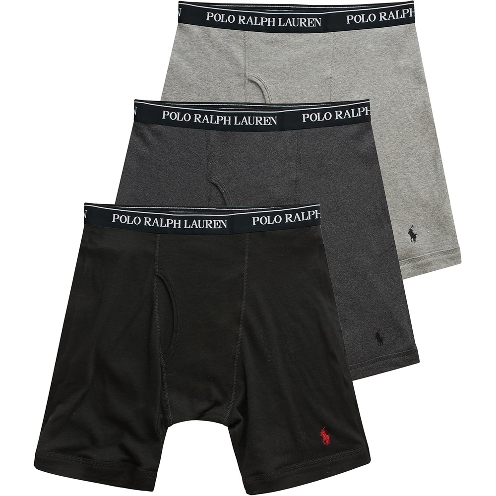 imagePOLO RALPH LAUREN Mens Classic Fit Cotton Boxer Briefs Trunks amp Long Leg Available 3PackAndover HeatherMadison HeatherBlack 3 Pack
