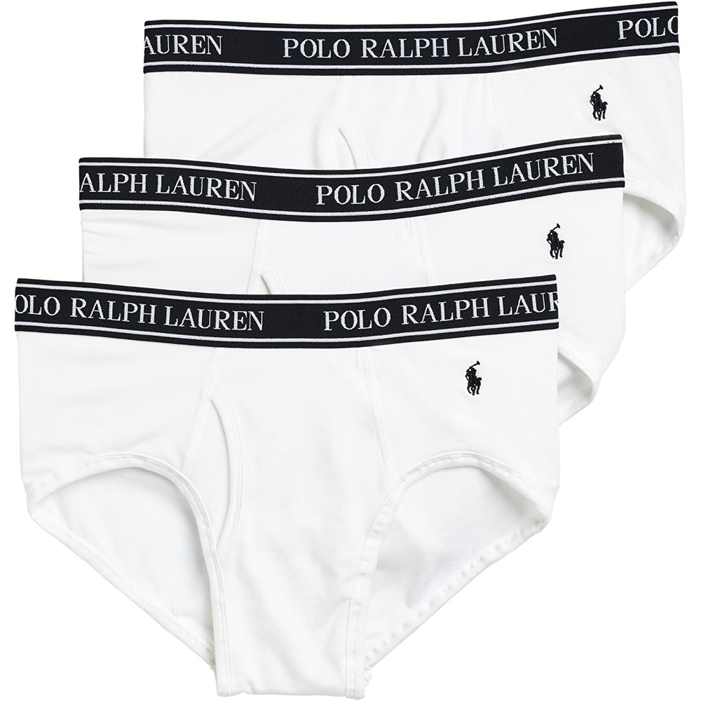 imagePOLO RALPH LAUREN Mens Classic Fit Stretch Briefs MultipackWhiteNavy  3 Pack
