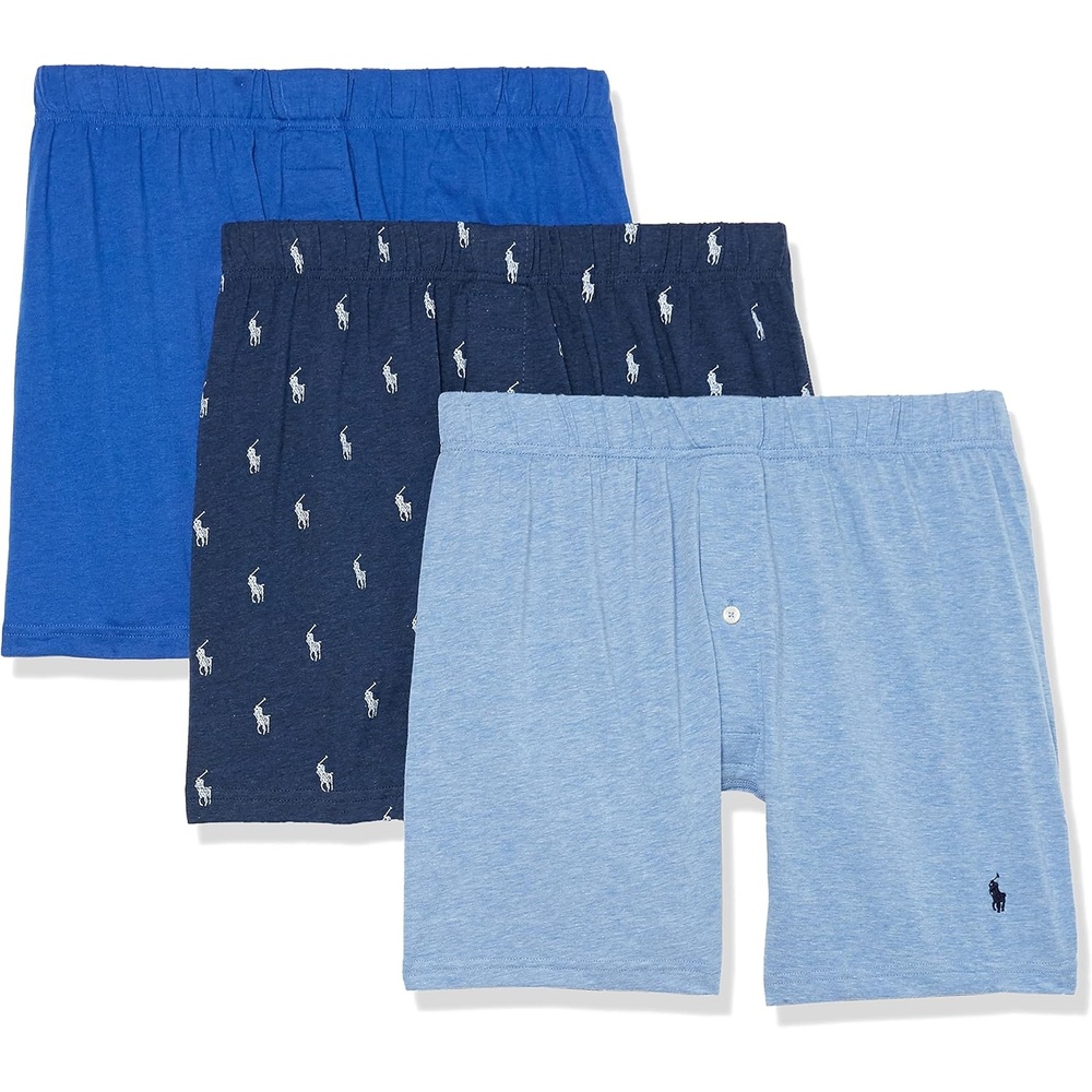 imagePOLO RALPH LAUREN Mens Classic Fit Stretch Support Knit Boxer 3packRoyal HeatherNavy  Blue HeatherWhite  BlueWhite  3 Pack