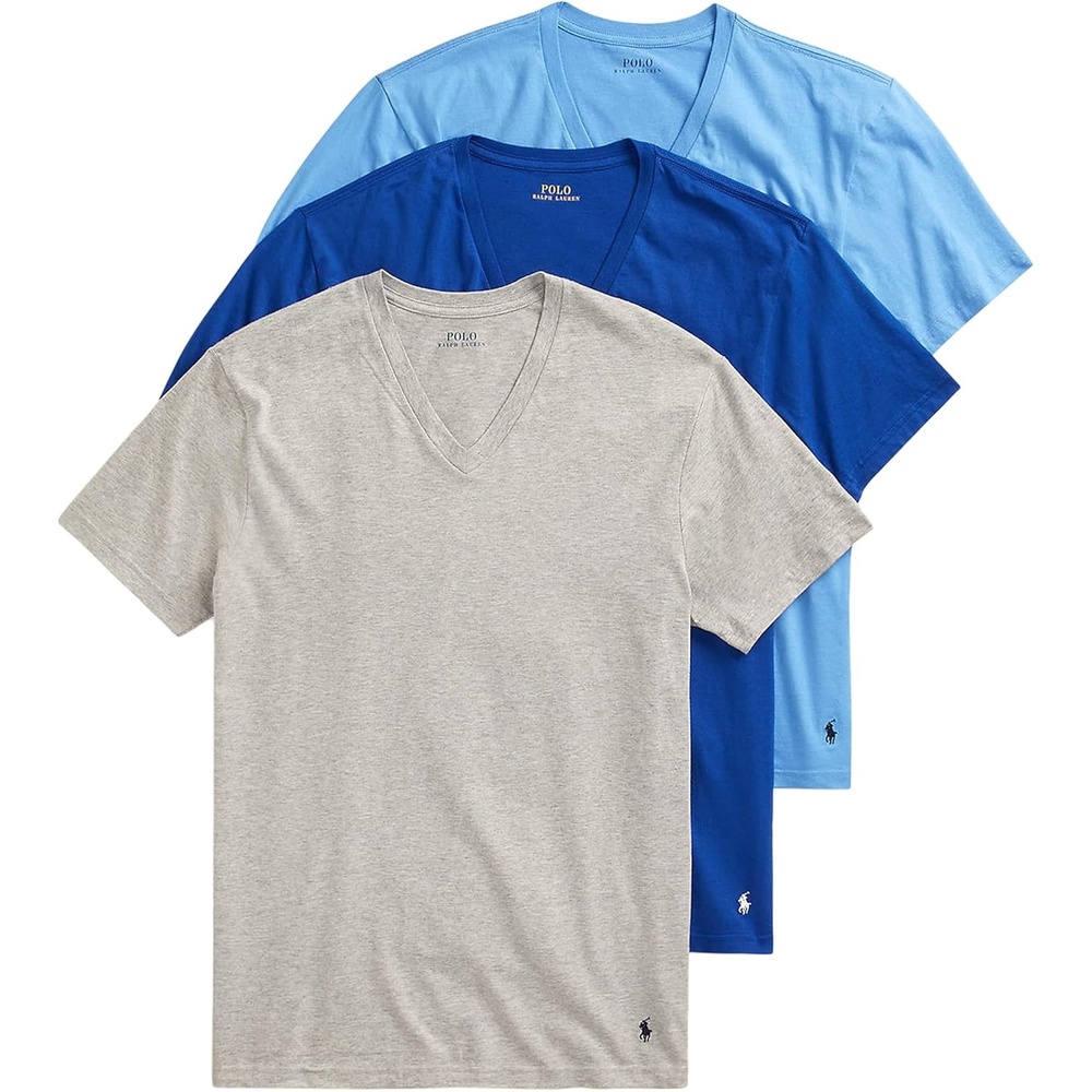 imagePOLO RALPH LAUREN Mens Classic Fit wWicking 3Pack VNecks Harbor Island BlueRugby RoyalAndover Heather MD One Size