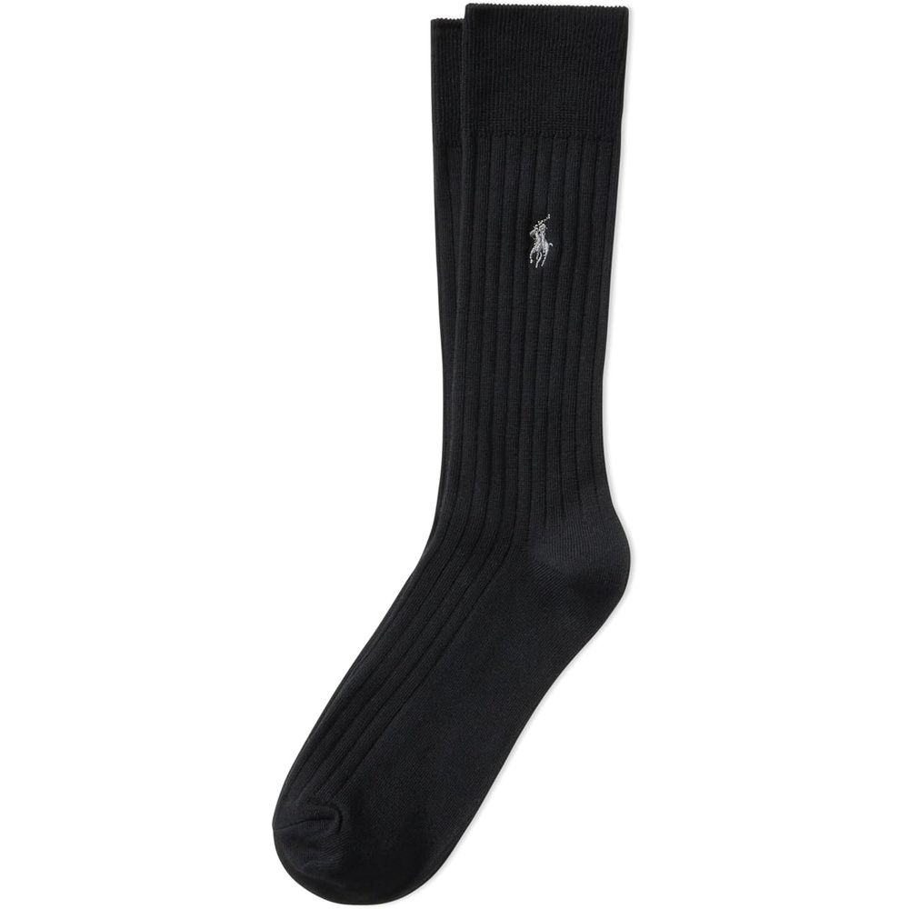 imagePOLO RALPH LAUREN Mens Egyptian Cotton Ribbed Dress Slack Crew Socks 1 Pair Pack Embroidered PonyBlack