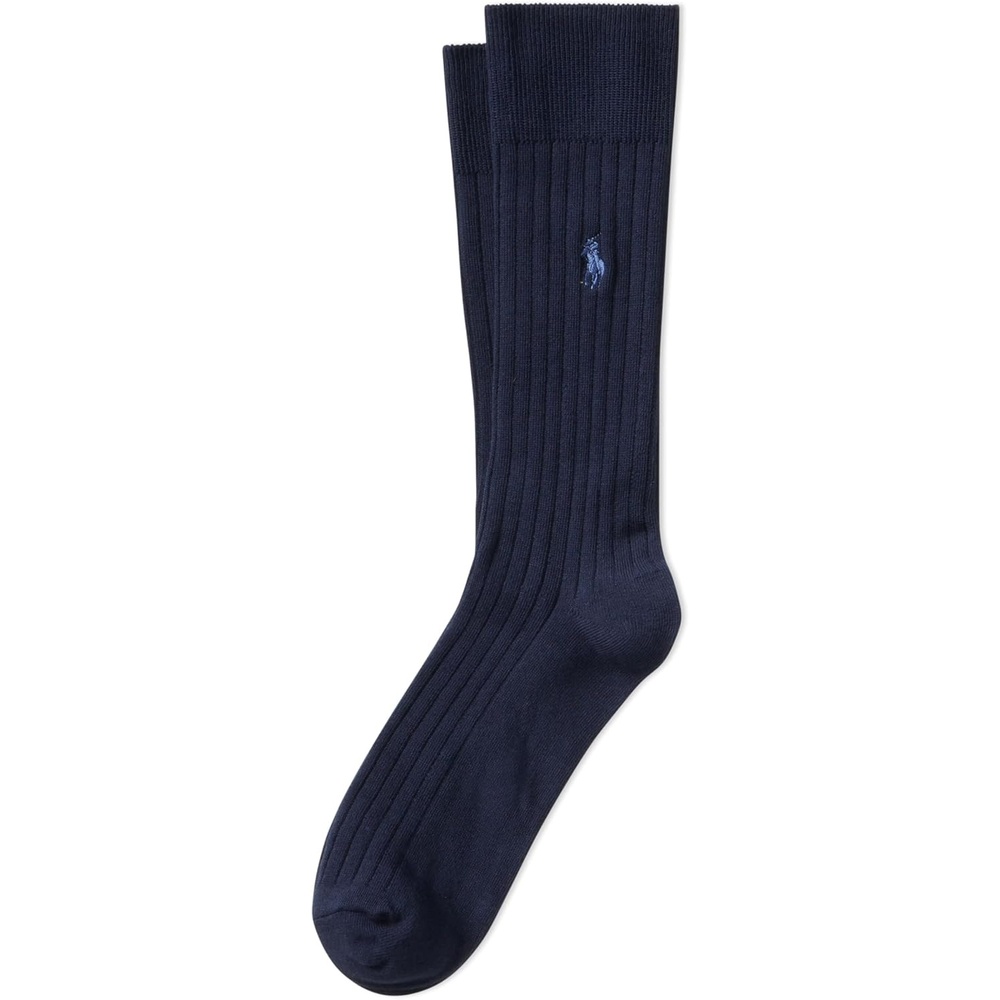 imagePOLO RALPH LAUREN Mens Egyptian Cotton Ribbed Dress Slack Crew Socks 1 Pair Pack Embroidered PonyNavy
