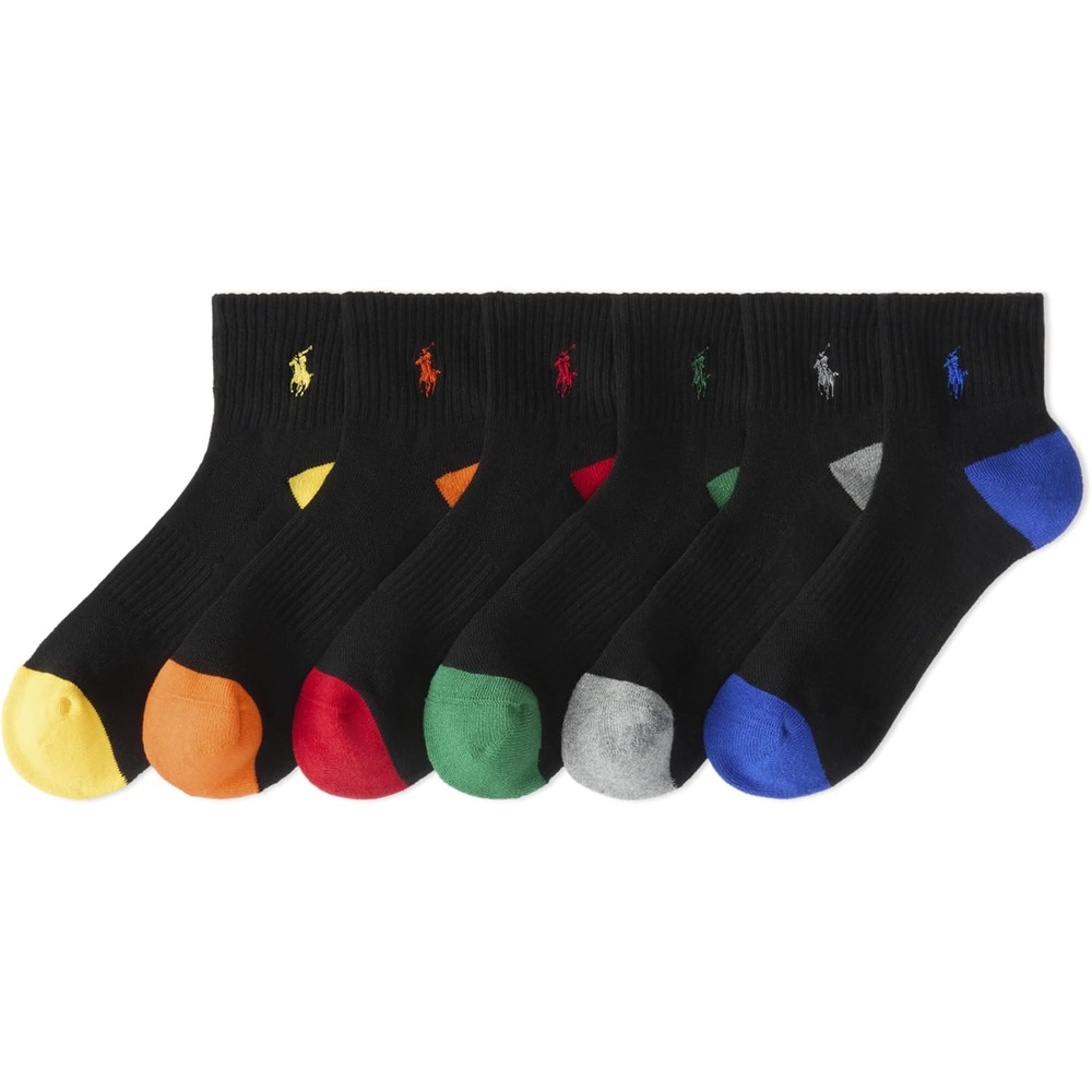 imagePOLO RALPH LAUREN Mens Performance Cotton Quarter SocksMulticolor Tip Black
