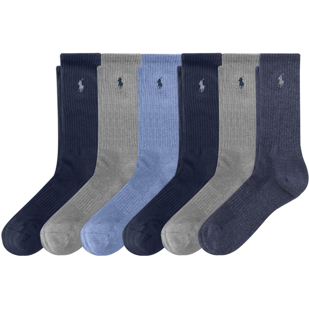 imagePOLO RALPH LAUREN Mens Performance Crew Socks 6 PackDenim