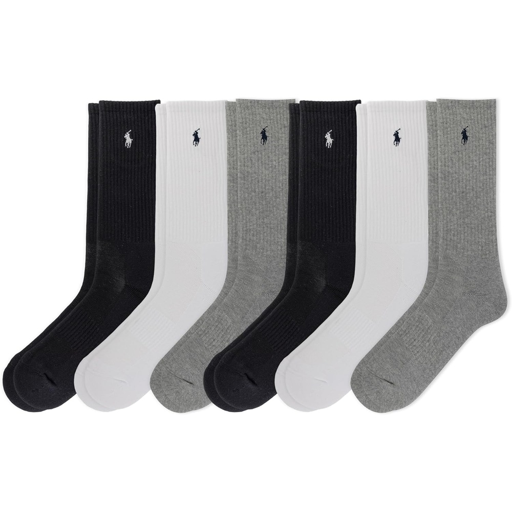 imagePOLO RALPH LAUREN Mens Performance Crew Socks 6 PackGray Heather Assorted