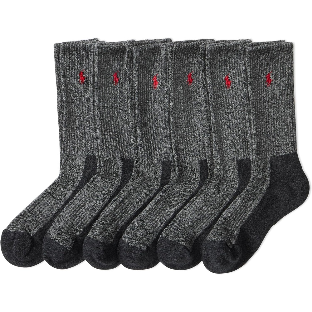 imagePOLO RALPH LAUREN Mens Performance Crew Socks 6 PackGray Marl Contrast