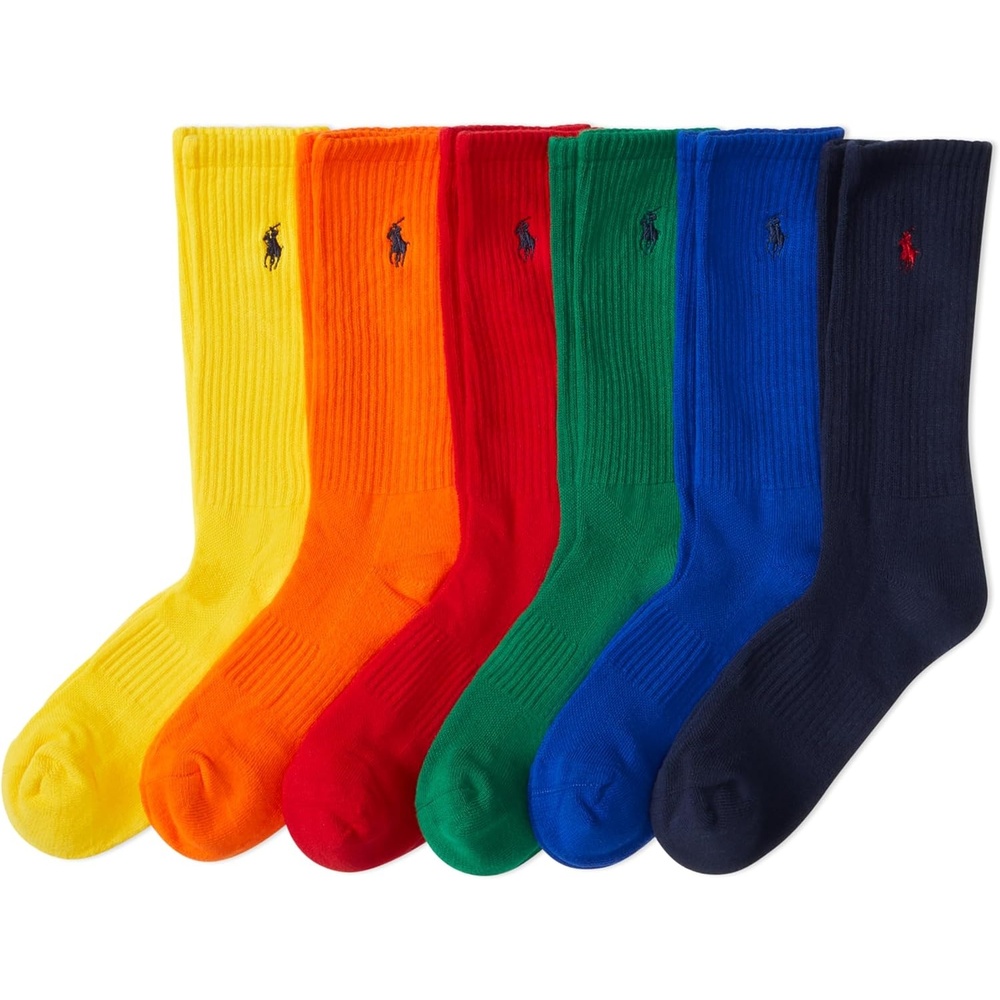 imagePOLO RALPH LAUREN Mens Performance Crew Socks 6 PackSolid Bright