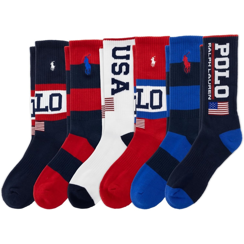imagePOLO RALPH LAUREN Mens Performance Crew Socks 6 PackUsa Stadium
