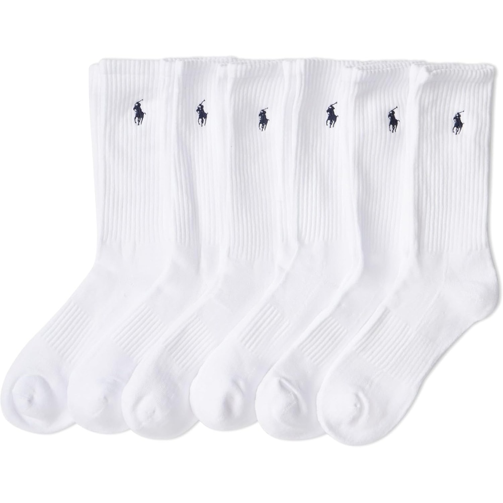 imagePOLO RALPH LAUREN Mens Performance Crew Socks 6 PackWhite