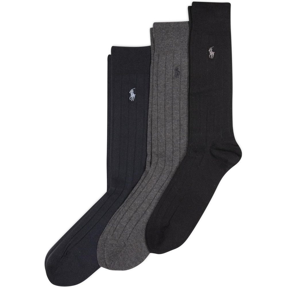 imagePOLO RALPH LAUREN Mens Ribbed Dress Crew Socks 3PairBlack Assorted