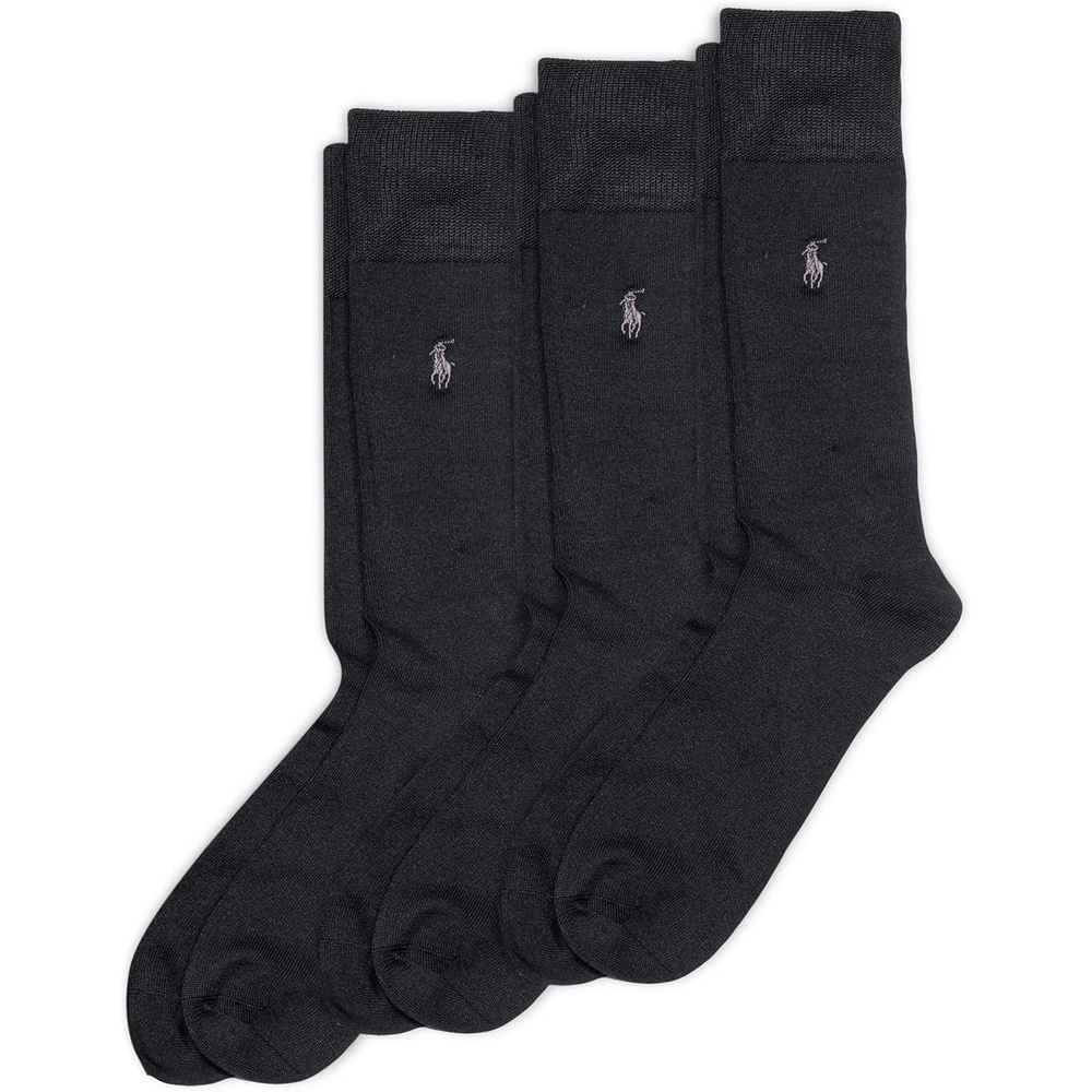 imagePOLO RALPH LAUREN Mens Super Soft Flat Dress Crew Socks 3 Pair Pack Heeltoe ReinforcementBlack