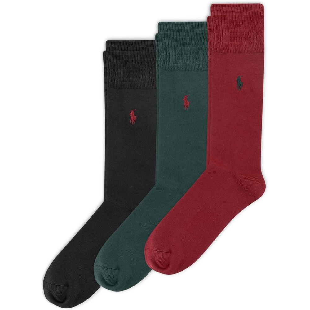 imagePOLO RALPH LAUREN Mens Super Soft Flat Dress Crew Socks  3 Pair Pack  Heeltoe ReinforcementCrimson Red