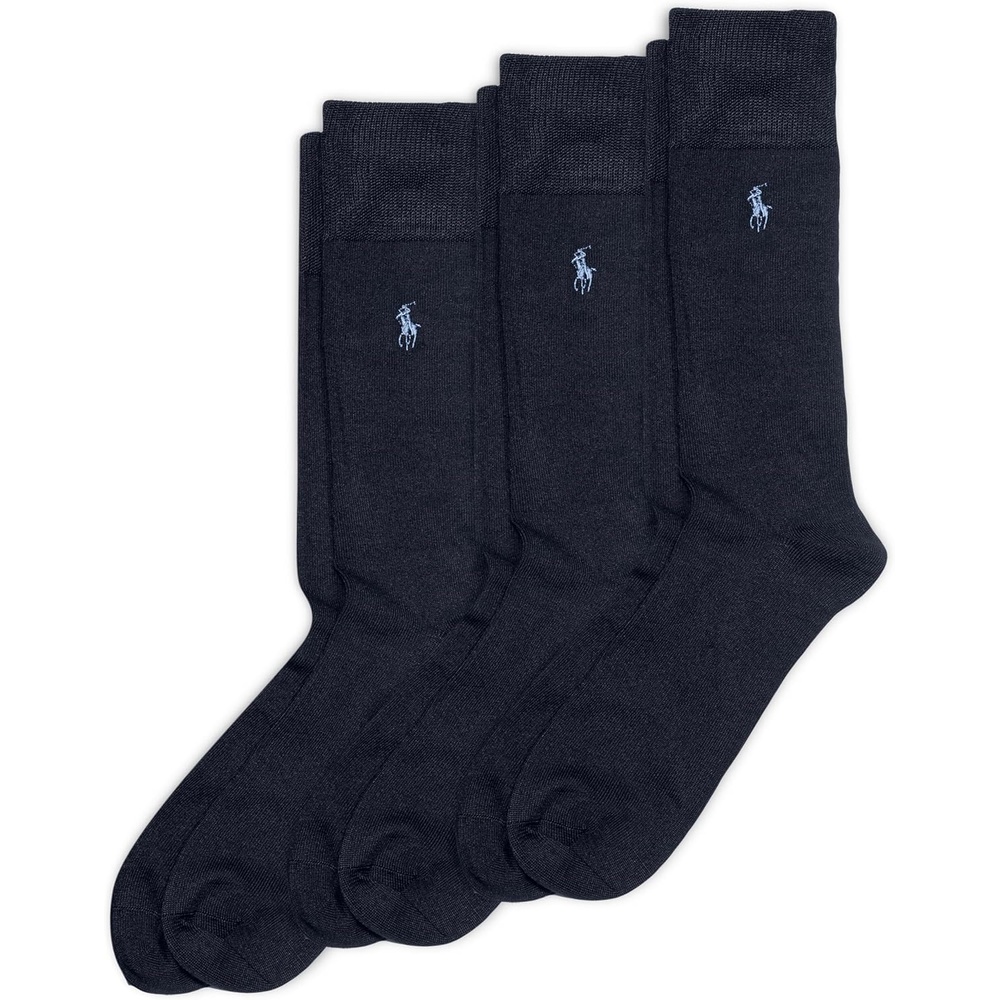 imagePOLO RALPH LAUREN Mens Super Soft Flat Dress Crew Socks 3 Pair Pack Heeltoe ReinforcementNavy